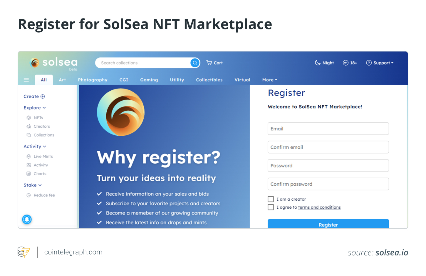 برای بازار SolSea NFT ثبت نام کنید