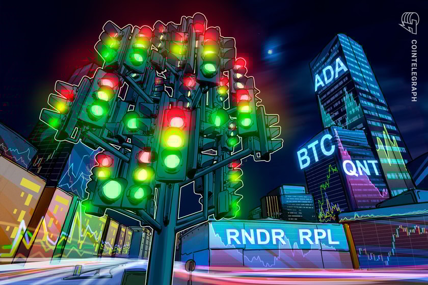 نمودار قیمت بیت کوین نشانه های صعودی را نشان می دهد که می تواند منجر به شکست ADA، QNT، RNDR، RPL شود نمودار قیمت بیت کوین نشانه های صعودی را نشان می دهد که می تواند منجر به شکست ADA، QNT، RNDR، RPL شود
