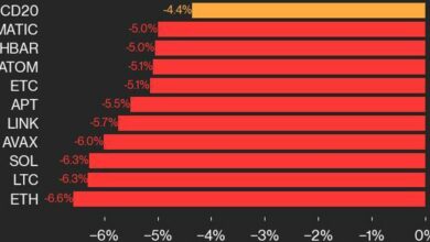 به‌روزرسانی عملکرد CoinDesk 20: کاهش گسترده‌تر بر همه ۲۰ دارایی تأثیر گذاشت و باعث کاهش ۴.۴ درصدی شاخص شد.