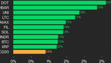 به‌روزرسانی عملکرد CoinDesk 20: با افزایش ۰.۹ درصدی شاخص، DOT و HBAR بهتر عمل می‌کنند.
