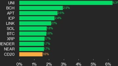 به‌روزرسانی عملکرد CoinDesk 20: UNI 6.3 درصد افزایش یافت زیرا تقریباً تمام اجزای شاخص بالاتر معامله شدند.