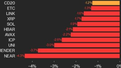 به‌روزرسانی عملکرد CoinDesk 20: شاخص ۱.۲ درصد کاهش یافت و NEAR و RENDER بیشترین کاهش را نشان دادند.