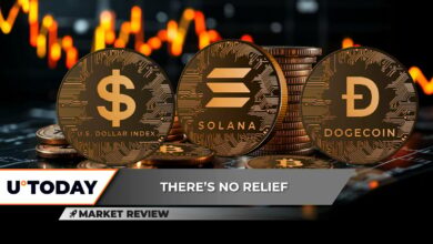 شاخص دلار آمریکا (DXY) تصادفات ، بیت کوین در حال توسعه است ، Solana (سمت چپ) در معرض آزمایش بزرگی قرار می گیرد ، Dogecoin (Dege) به پشتیبانی بحرانی می رسد